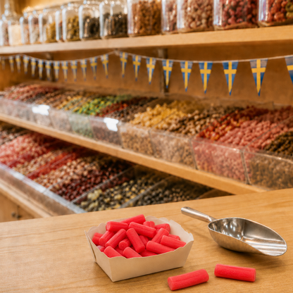 Weiche Lakritzstangen mit Erdbeerfüllung - 50g